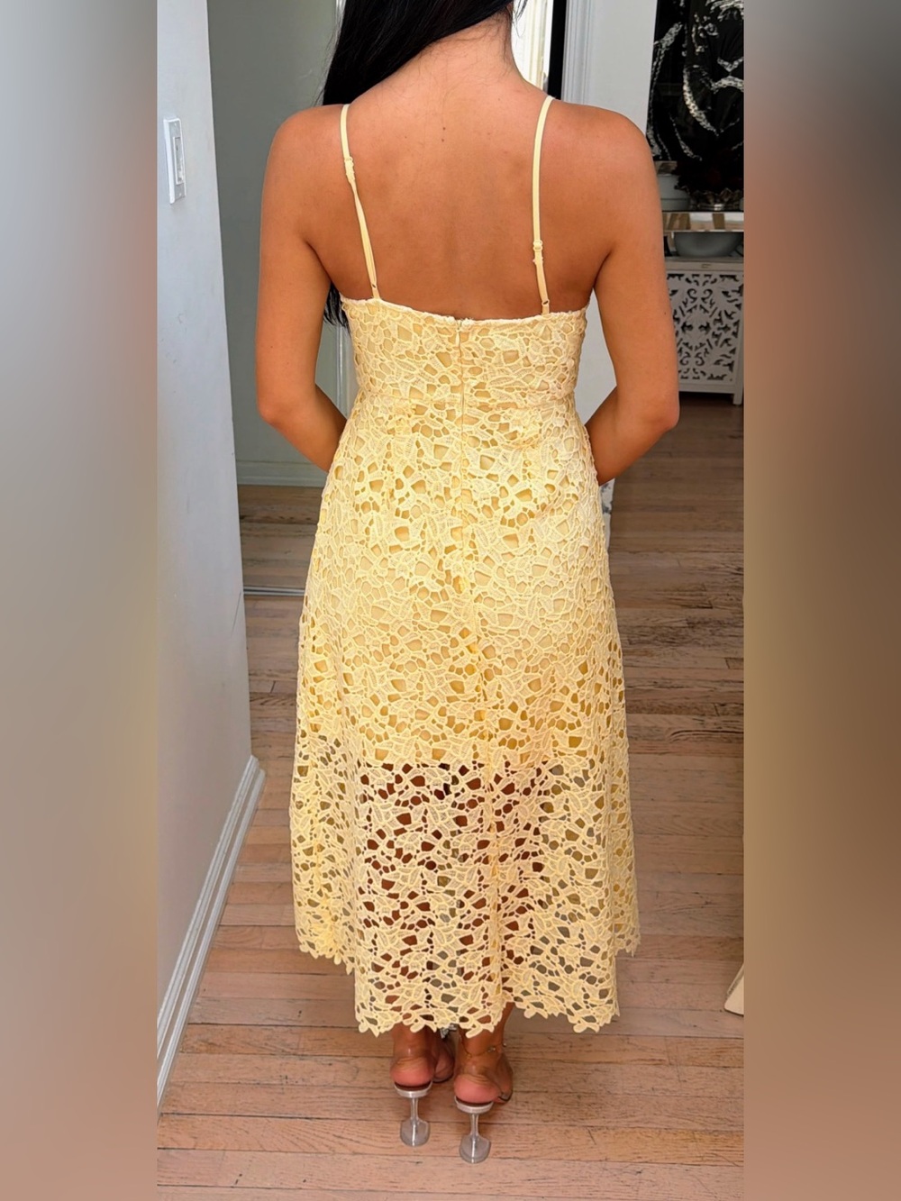 ASTR The Label Butter Yellow Crochet Lace Midi Dress Size S - Picture 3 of 5